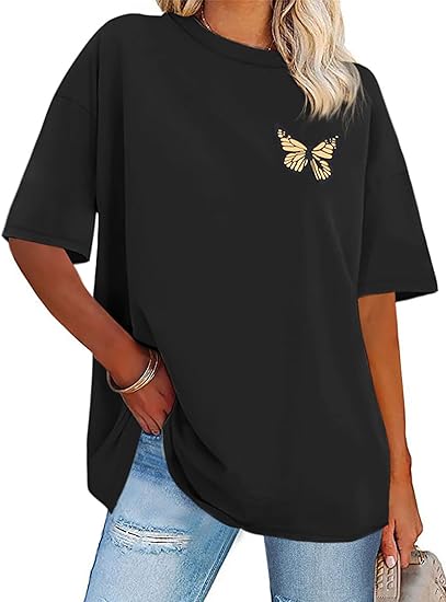 T-shirt oversize pour femme, imprimé graphique, col rond, manches courtes, coupe ample, collection été 2026 - Image de 2