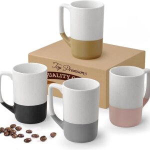 Ensemble de 4 grandes tasses à café en céramique, 47 cl (16 oz), avec anse, en porcelaine, idéales pour le latte, le thé chaud, le cappuccino, le lait, le chocolat chaud. Compatibles micro-ondes et lave-vaisselle