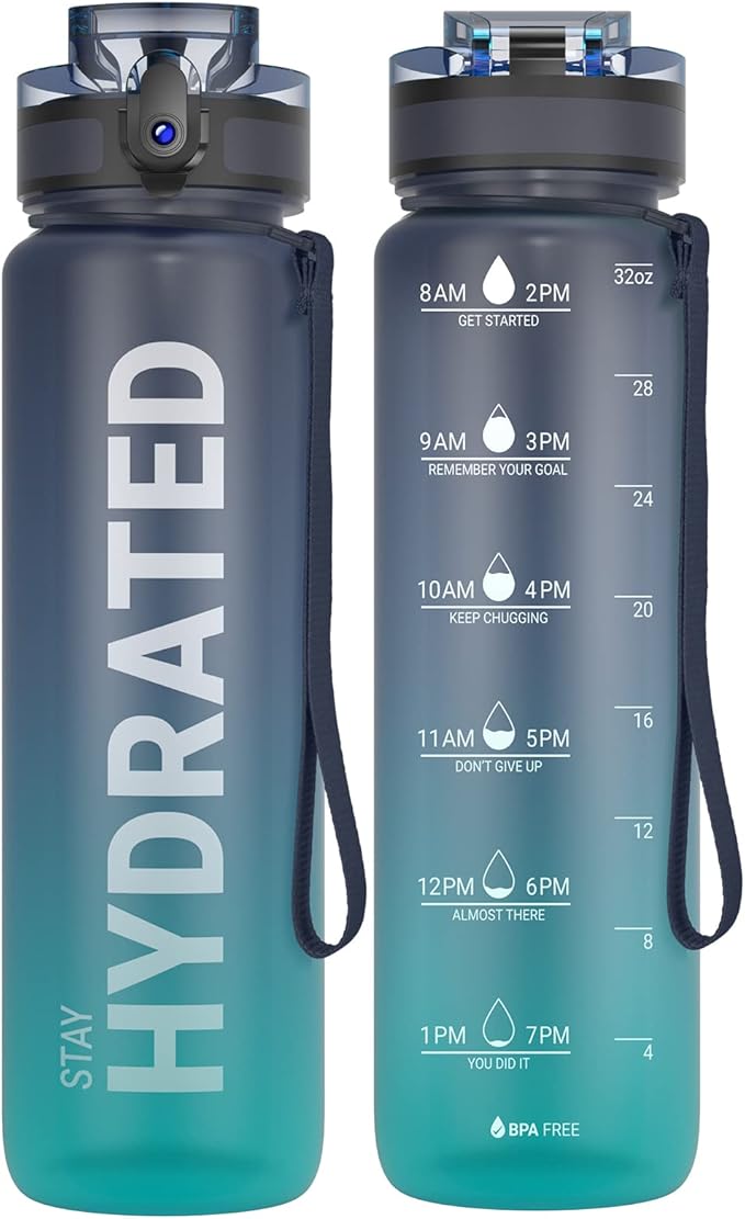 Gourde Sahara Sailor 946 ml (32 oz), résistante et étanche, avec indicateur de temps, en Tritan sans BPA, large ouverture et goupillon de nettoyage facile. Idéale pour la salle de sport, les voyages, la maison, l'école et le bureau (1 gourde)