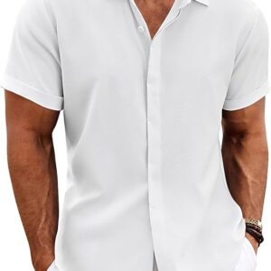Chemises en lin pour hommes COOFANDY, manches courtes, style décontracté, boutonnées, idéales pour la plage, l'été et les mariages.