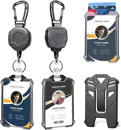 Porte-badge rétractable à clip robuste avec mousqueton et cordon, porte-cartes d'identité tactique et élégant