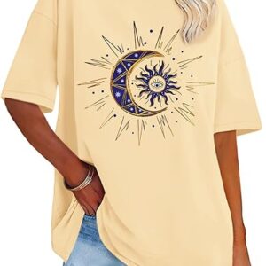 T-shirt oversize pour femme, imprimé graphique, col rond, manches courtes, coupe ample, collection été 2026