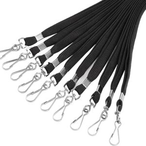 Lot de 25 lanières noires Prudiut pour badges d'identification, lanières plates avec clip et crochet pivotant
