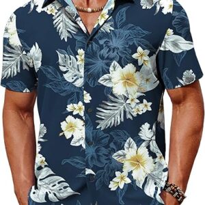 Chemise hawaïenne homme COOFANDY à manches courtes boutonnée, style tropical, imprimé floral, idéale pour l'été et la plage