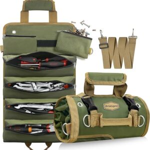 Étui à outils robuste en toile - Pochette multifonctionnelle pour clés avec 6 poches zippées - Rangement compact pour coffre de voiture, idéal pour les mécaniciens, les électriciens et les kits d'urgence tout-terrain (Vert)